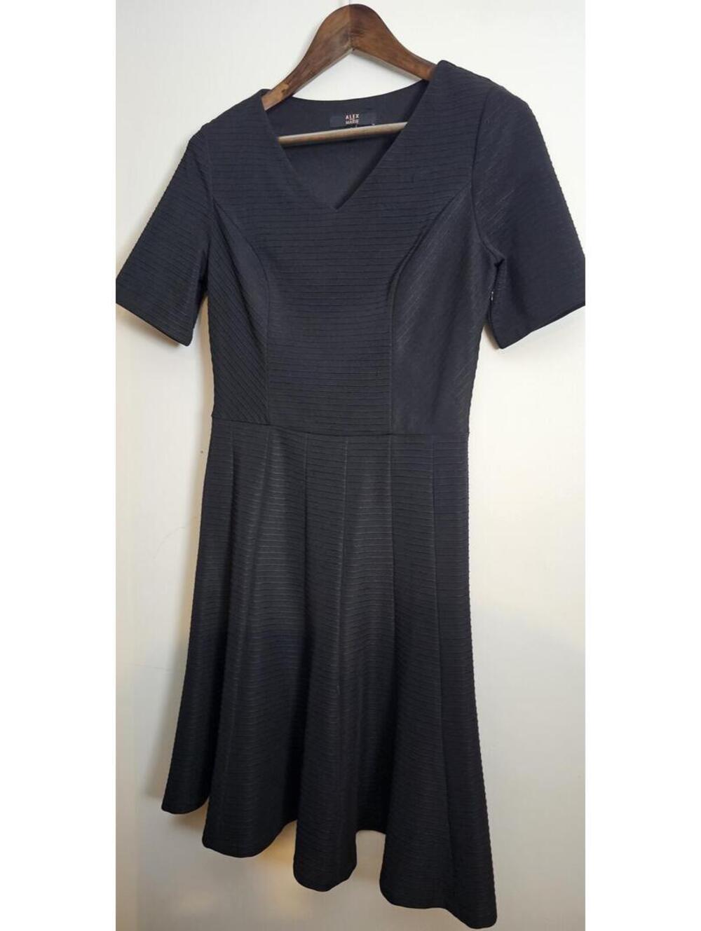 Alex Marie Black Textured Fit and Flare Dress Size S